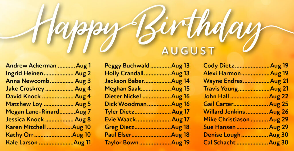 AUGUST 2026 Birthdays
